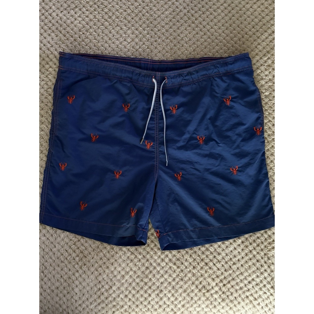 J. MCLAUGHLIN Mens Blue Lobster Swim Trunks Lined Summer Resort Beach Luxury M